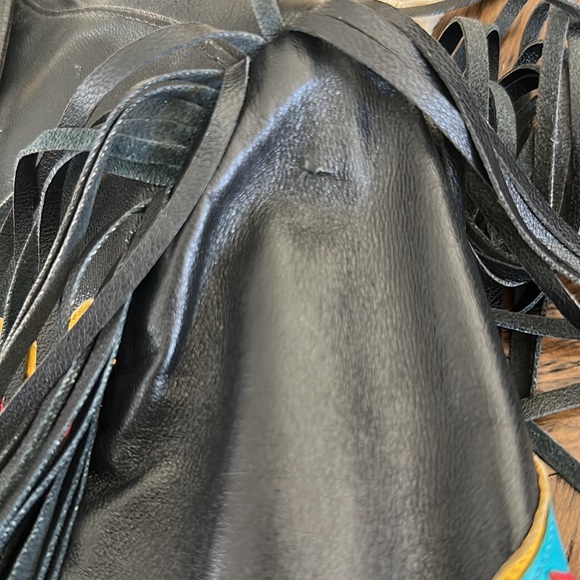 VINTAGE GERUNIMU LEATHER NATIVE INDIAN CHIEF FRINGE BLAZER JACKET SZ S, Mexico - Picture 11 of 12